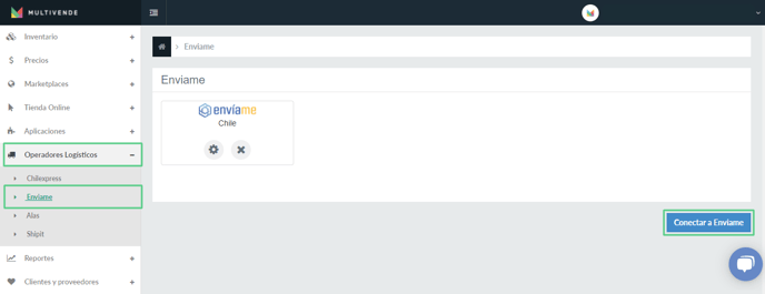 Conexión a operador logístico Envíame - 1