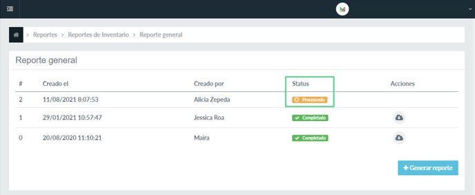 Reporte inventario - 2